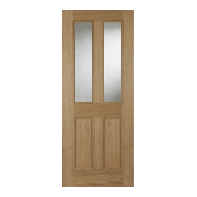 Mendes Oxford Raised Moulding Un-Finished Oak 2 Panel 2 Light Clear Glazed FD30 Fire Door