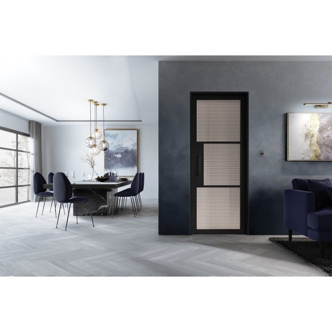 LPD Black Tribeca 3L Reeded Glass Internal Glazed Door