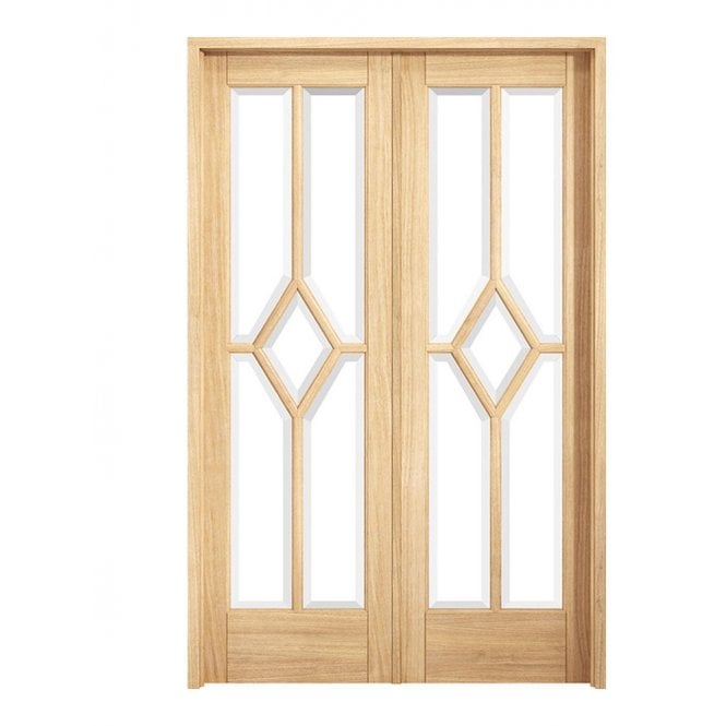 LPD Oak Reims (Diamond) Room Divider Set Glazed Door Pair