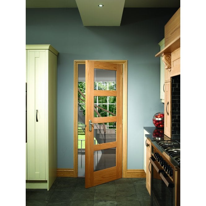 XL Joinery Shaker 4 Light Pre-finished Oak Frosted Internal Glazed Door
