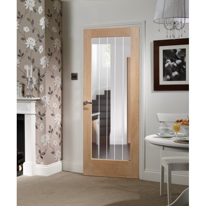 XL Joinery Suffolk 1 Light Oak Etched Internal Glazed Door