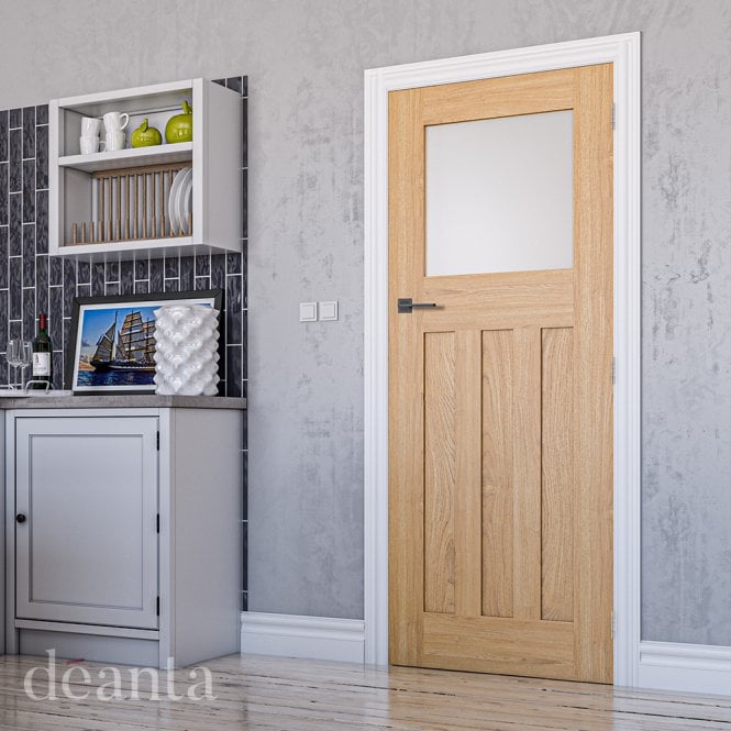 Deanta Cambridge Unfinished Oak Frosted Internal Glazed Door