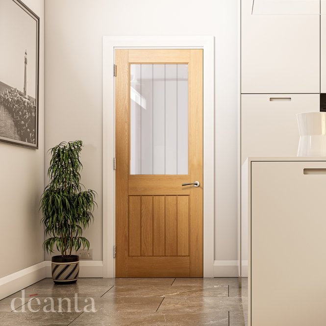Deanta Ely Unfinished Oak Internal Glazed Door (1L Half)