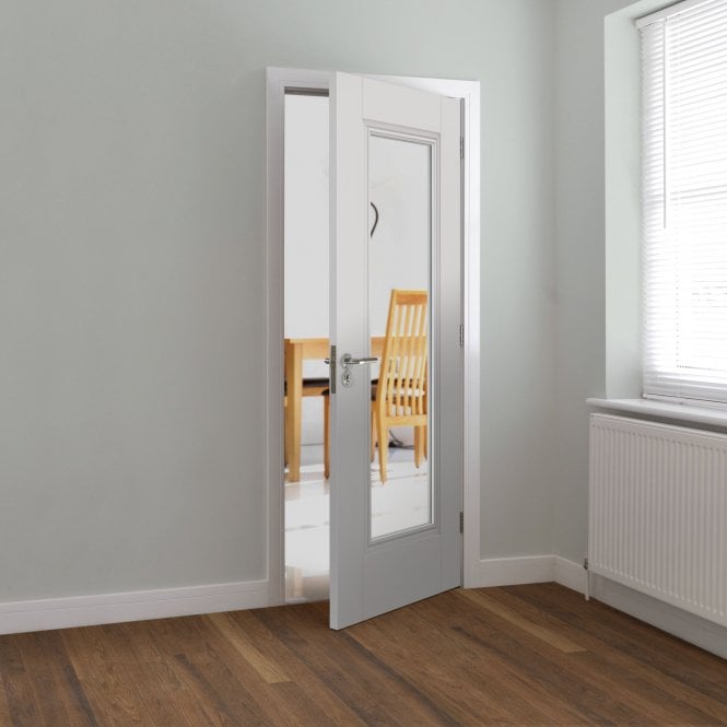 JB Kind Belton Clear Glazed White Primed Internal Door
