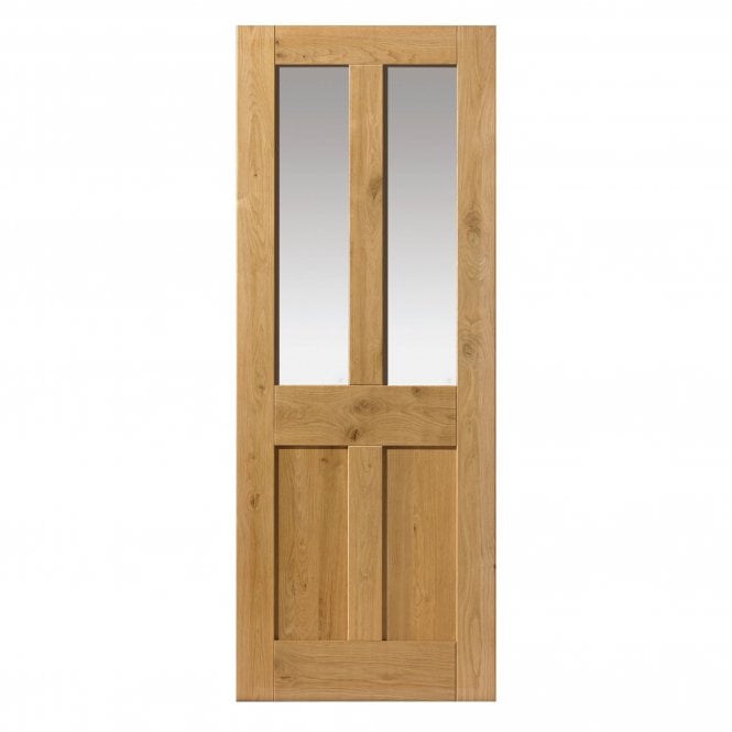 JB Kind Rustic Oak 4 Panel Clear Glazed Finished Internal Door