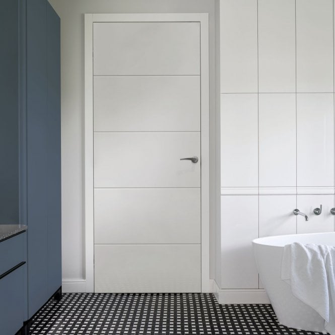 JB Kind 4 Line Horizontal White Primed FD30 Fire Door