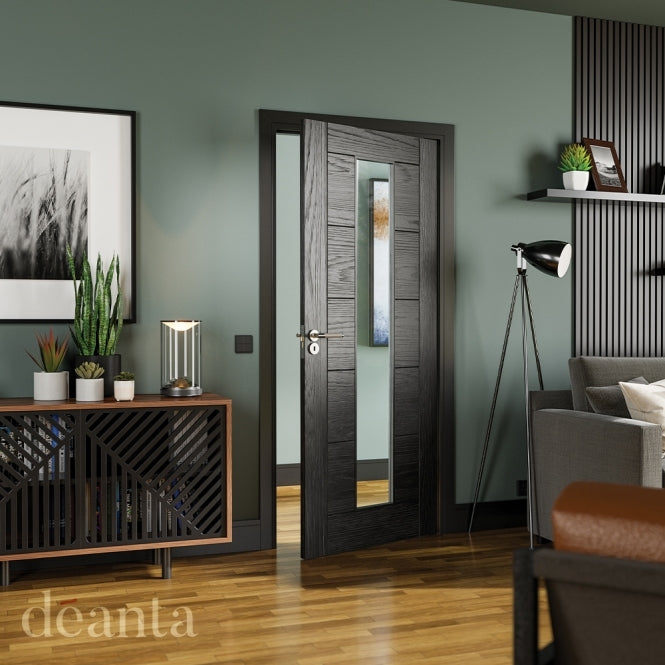 Deanta Seville Pre-Finished Brushed Black Oak Glazed 1L FSC Internal Glazed Door