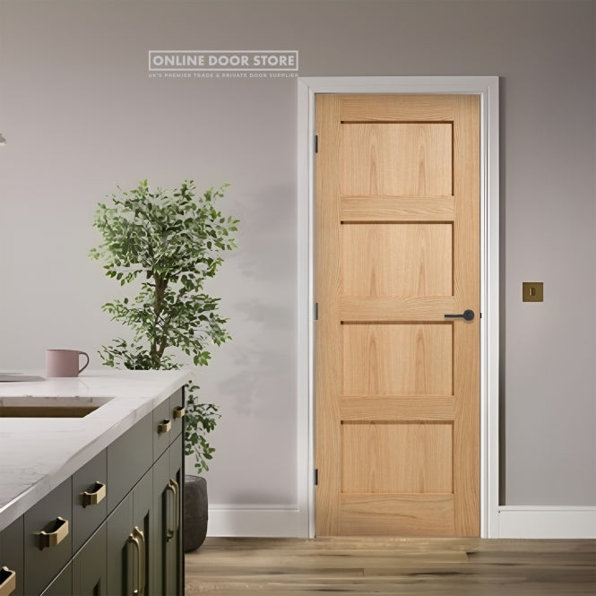LPD Unfinished Oak- Shaker 4 panel Internal Door (Metric)