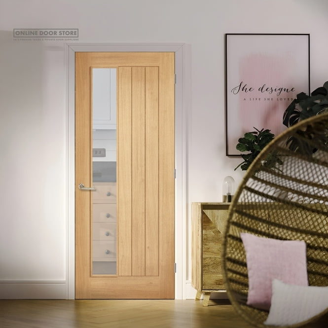 LPD Oak Belize Unfinished Clear Offset Internal Glazed Door