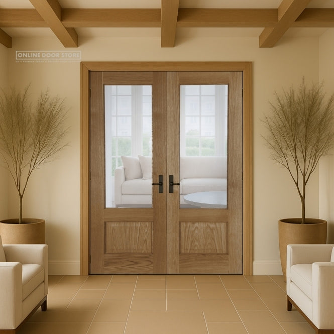 Mendes Chiswick Pre-Finished Oak 1 Light Pair RHPO Clear Internal Glazed Door