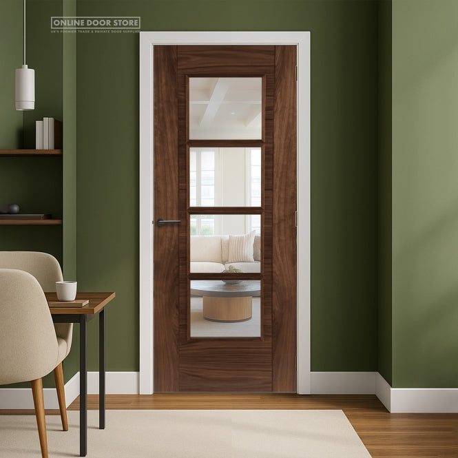 Mendes Iseo Semi-Solid Pre-Finished Walnut 4 Light Clear Internal Glazed Door