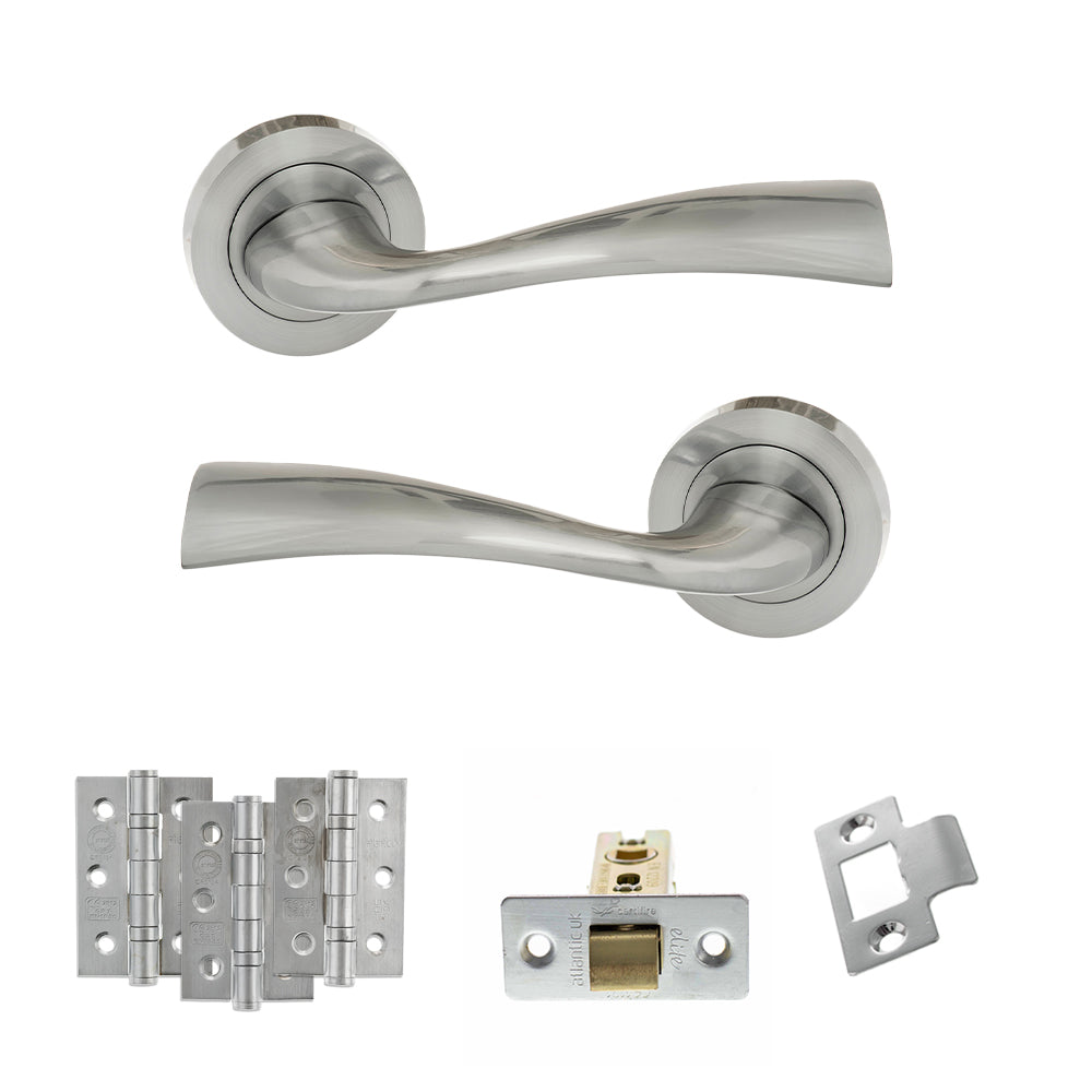 Atlantic Eco Wave Door Handle Pack Latch Set - Satin Chrome - Fire Door Pack