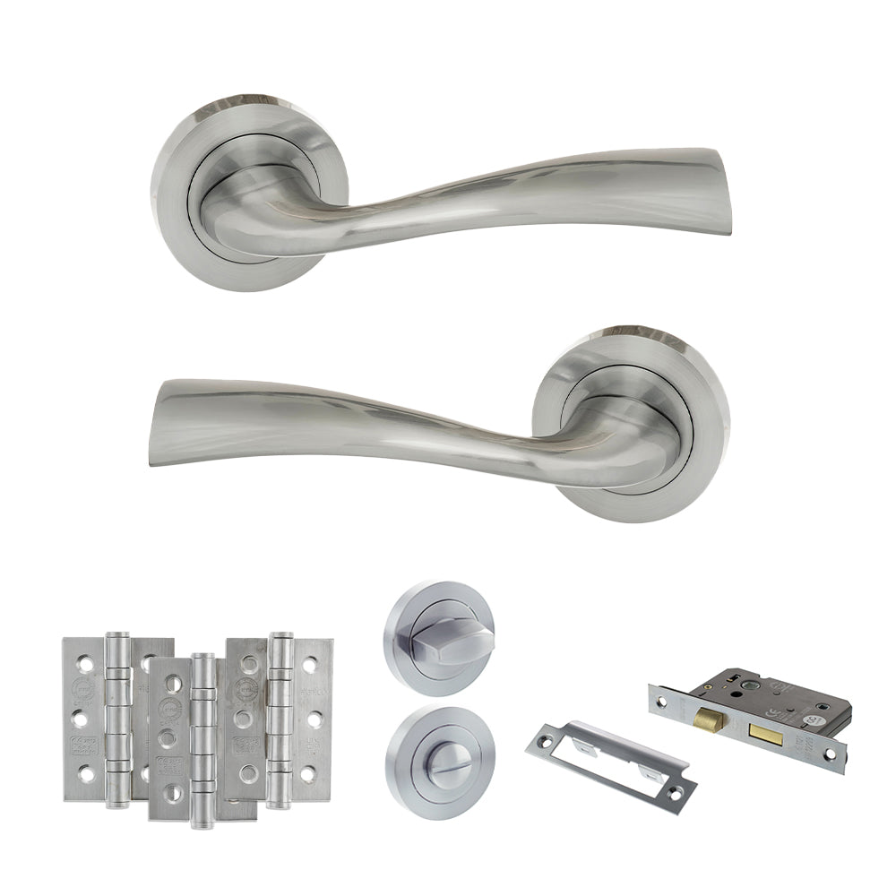 Atlantic Eco Wave Door Handle Pack Bathroom Set - Satin Chrome - Privacy Fire Door Pack