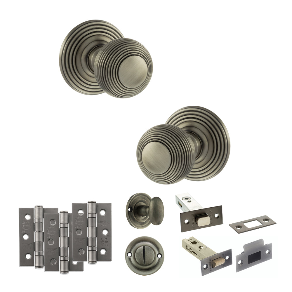 Atlantic Old English Ripon Door Knob Pack Bathroom Set - Matt Gun Metal - Privacy Fire Door Pack