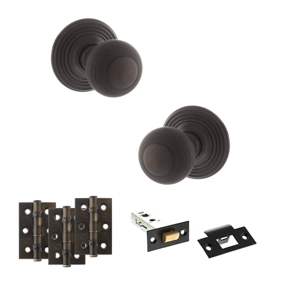 Atlantic Old English Ripon Door Knob Pack Latch Set - Urban Dark Bronze - Fire Door Pack