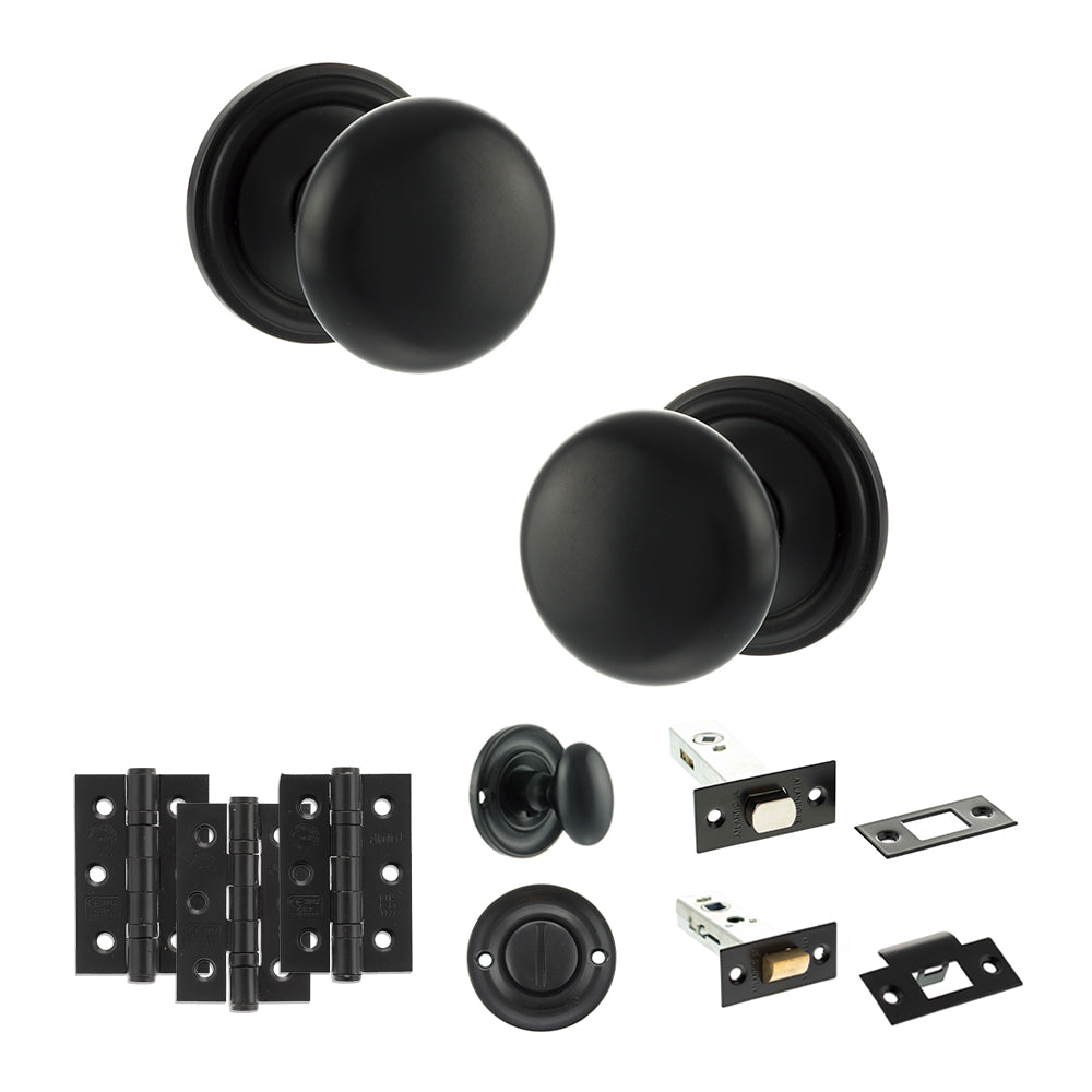 Atlantic Old English Harrogate Door Knob Pack Bathroom Set - Matt Black - Privacy Fire Door Pack
