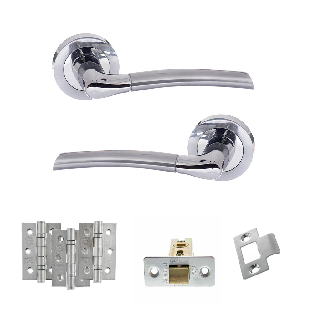 Atlantic STATUS Indiana Door Handle Pack Latch Set - Satin Chrome/Polished Chrome - Fire Door Pack