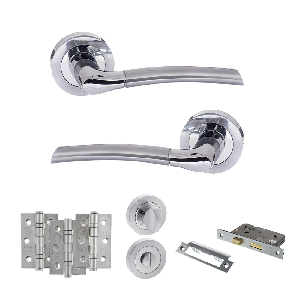 Atlantic STATUS Indiana Door Handle Pack Bathroom Set - Satin Chrome/Polished Chrome - Privacy Fire Door Pack