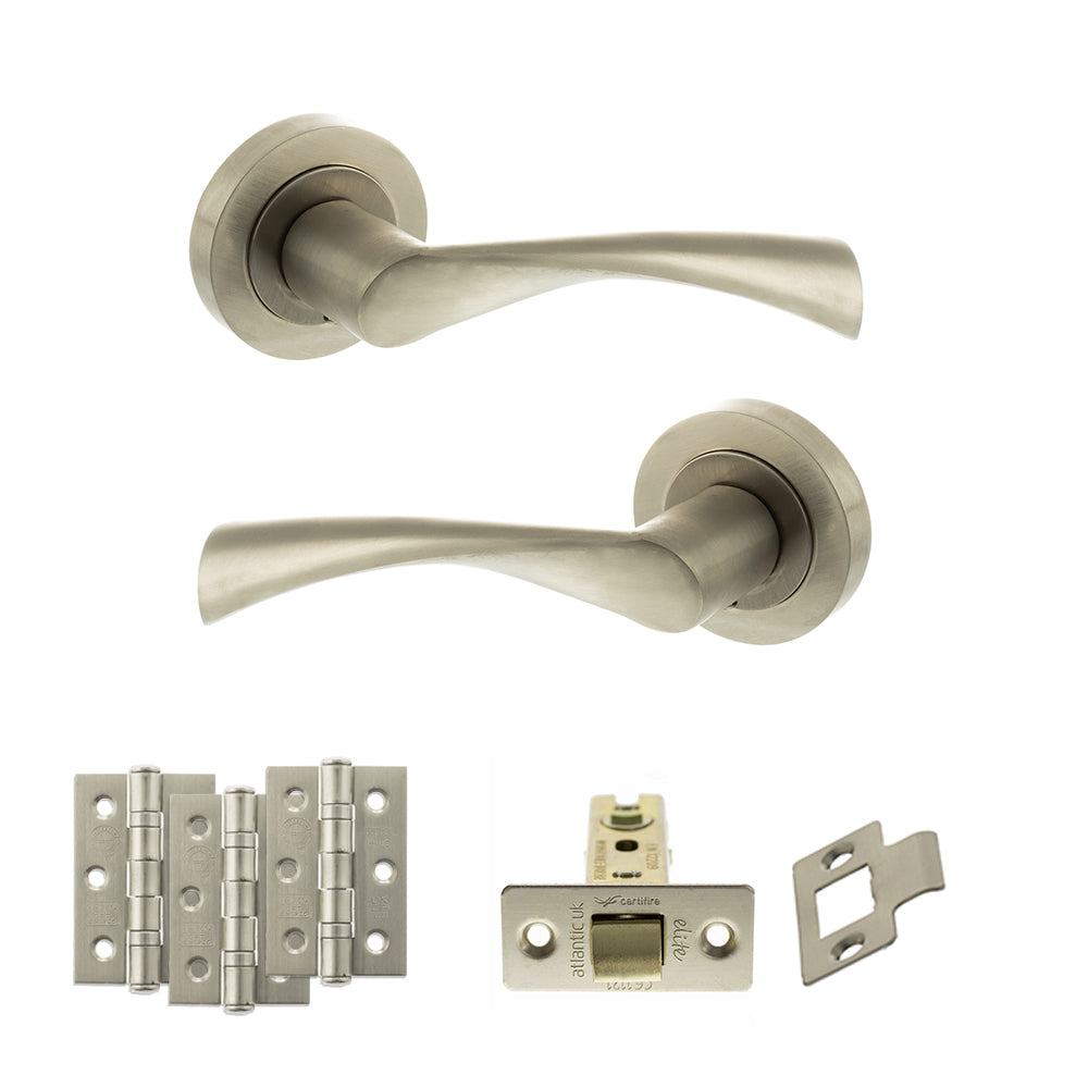Atlantic STATUS Colorado Door Handle Pack Latch Set - Satin Nickel - Fire Door Pack