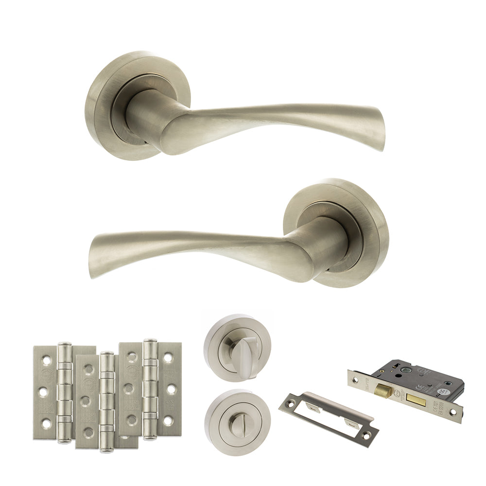 Atlantic STATUS Colorado Door Handle Pack Bathroom Set - Satin Nickel - Privacy Fire Door Pack