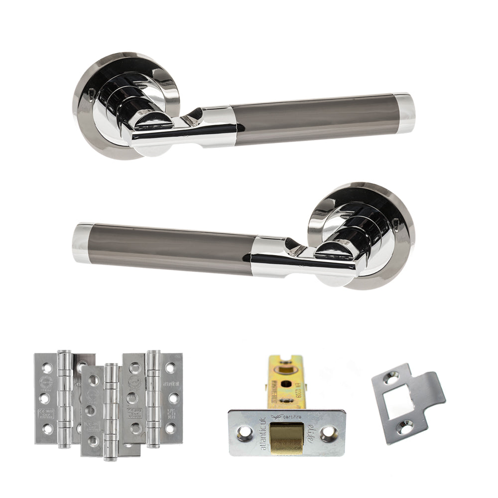 Atlantic STATUS Dakota Door Handle Pack Latch Set - Black Nickel/Polished Chrome - Fire Door Pack