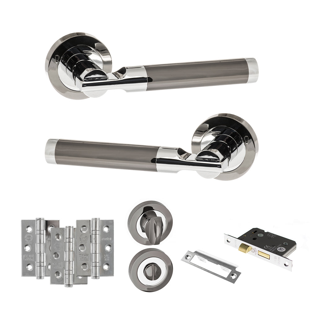 Atlantic STATUS Dakota Door Handle Pack Bathroom Set - Black Nickel/Polished Chrome - Privacy Fire Door Pack