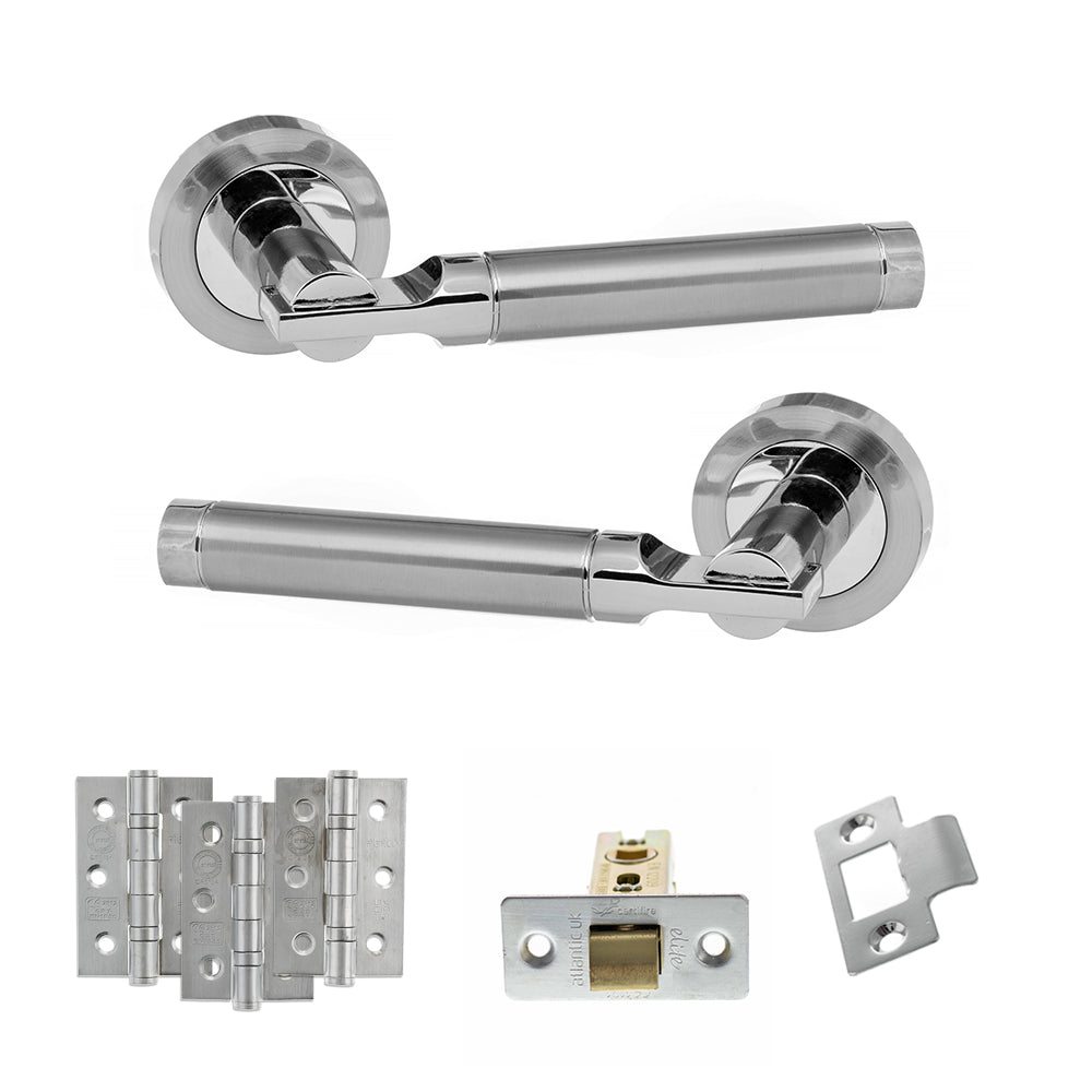 Atlantic STATUS Dakota Door Handle Pack Latch Set - Satin Chrome/Polished Chrome - Fire Door Pack