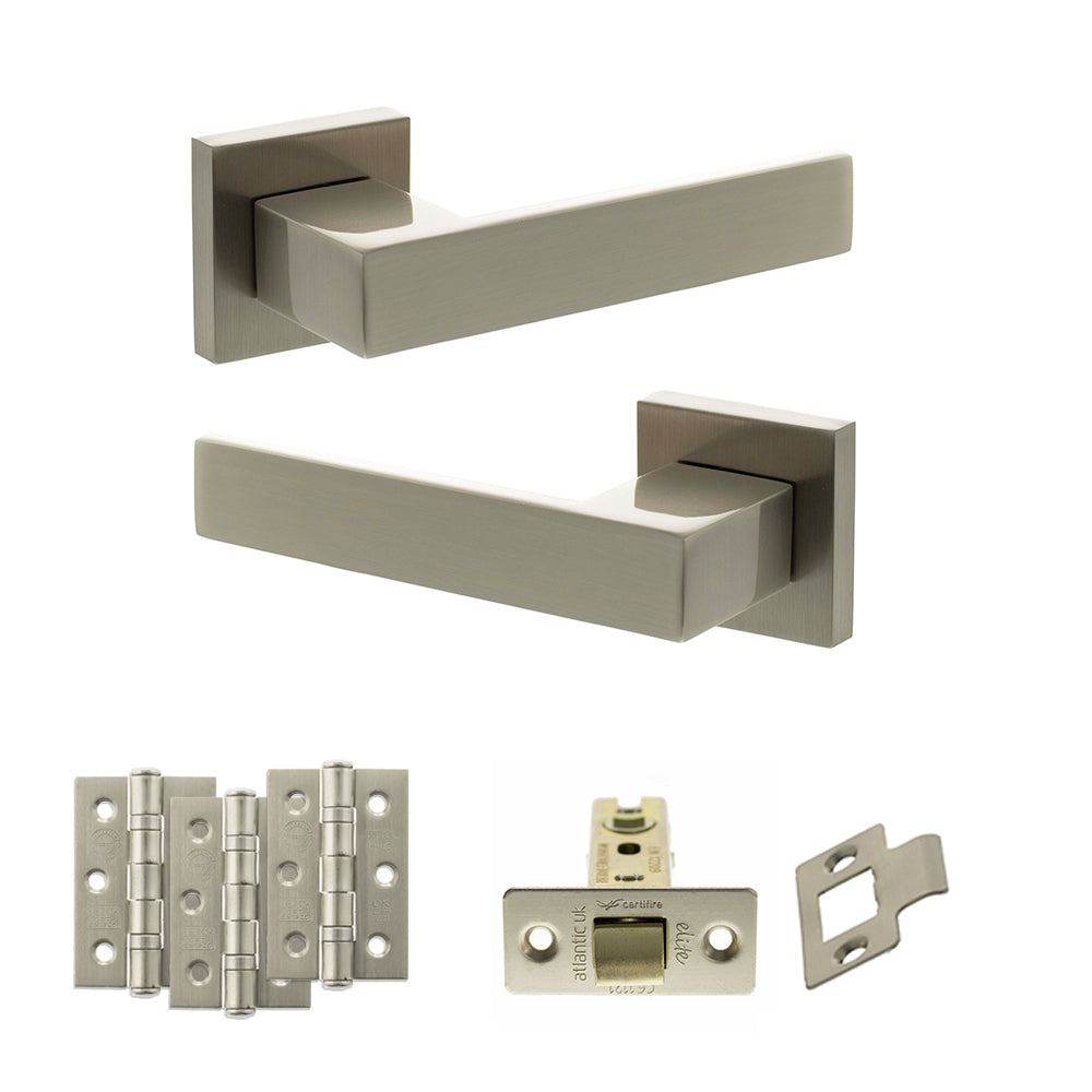 Atlantic Senza Pari Panetti Door Handle Pack Latch Set - Satin Nickel - Fire Door Pack