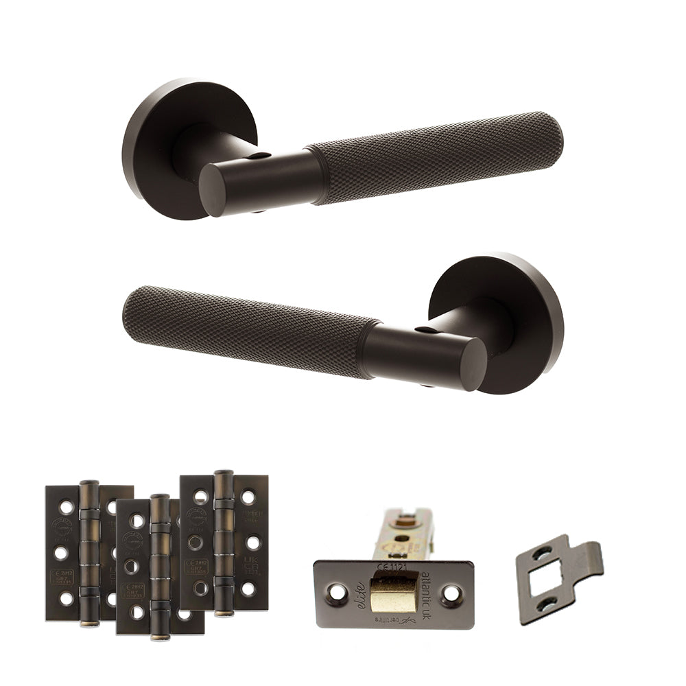 Atlantic Senza Pari Rosarno Door Handle Pack Latch Set - Urban Dark Bronze - Fire Door Pack