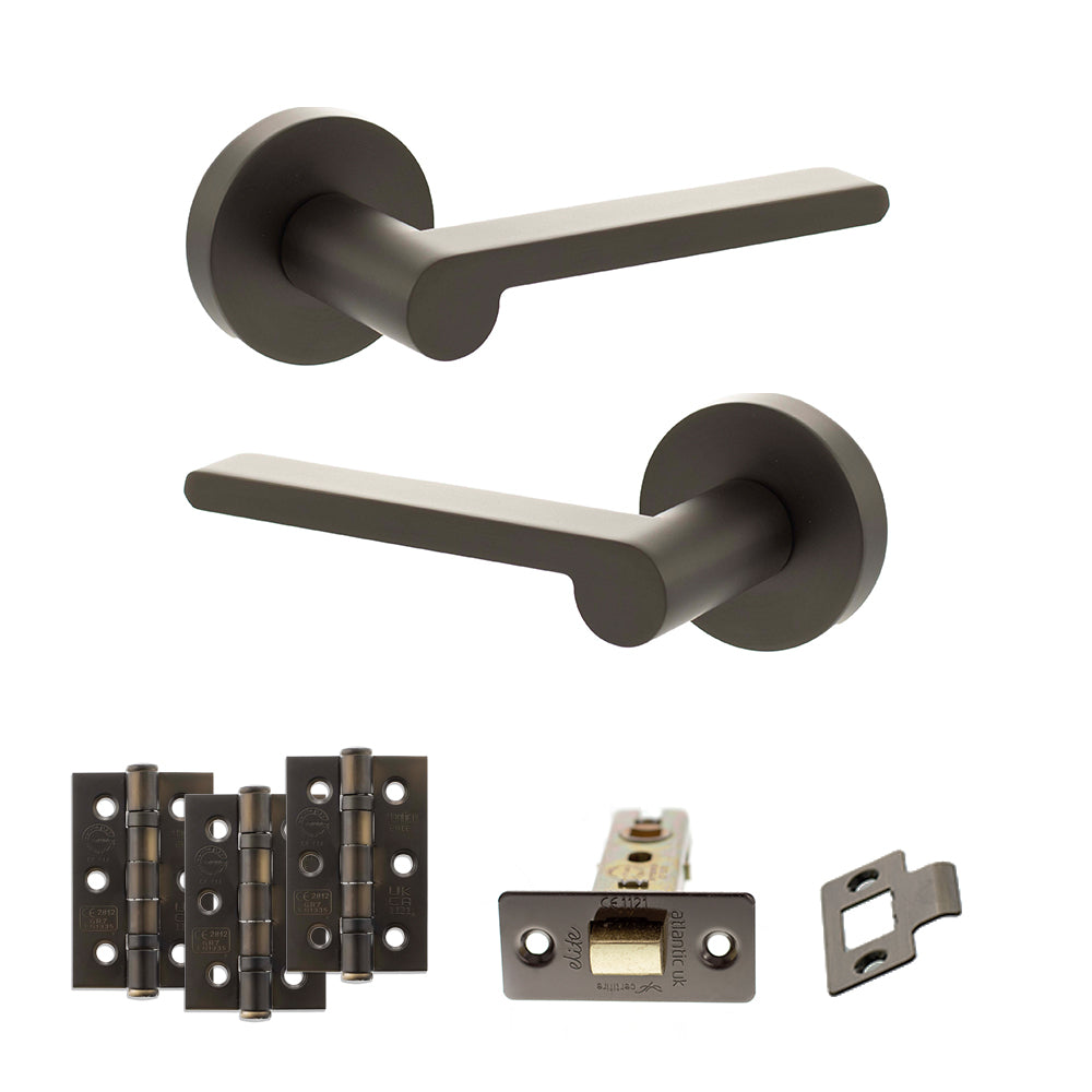 Atlantic Senza Pari Darrio Door Handle Pack Latch Set - Urban Dark Bronze - Fire Door Pack