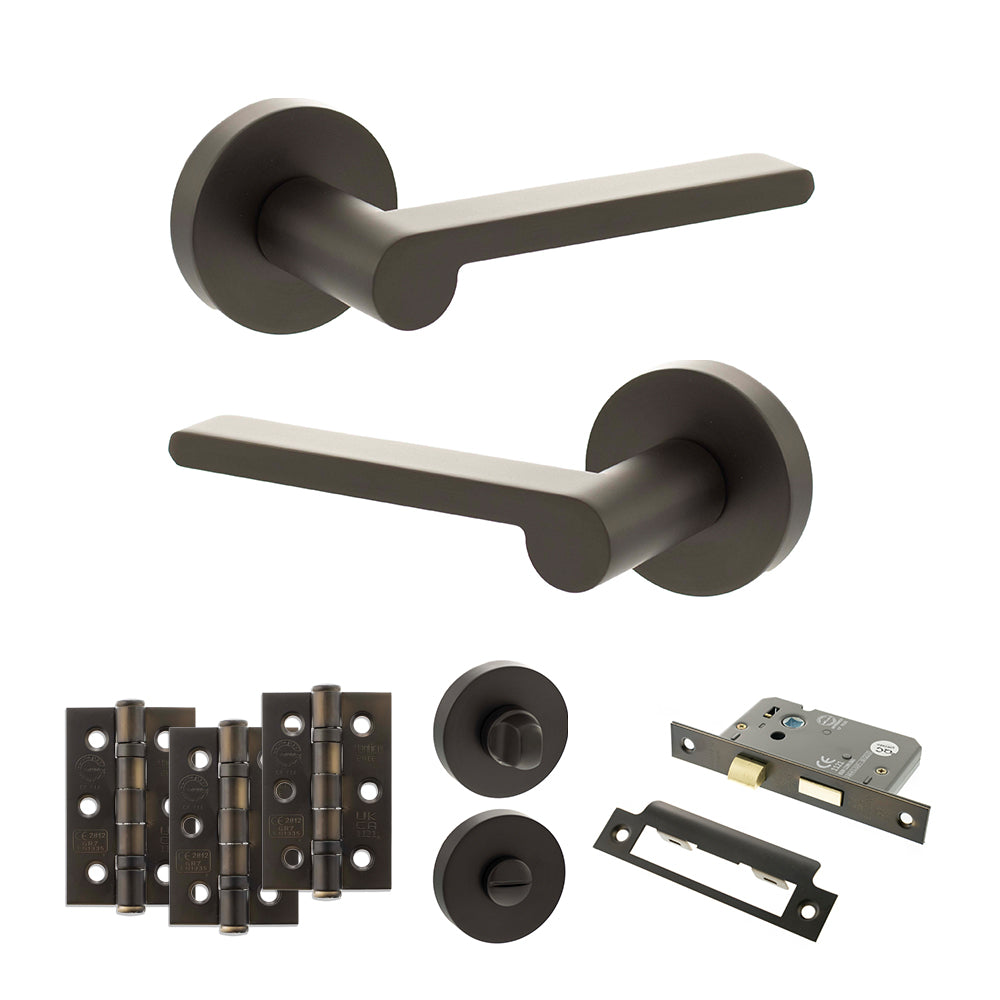 Atlantic Senza Pari Darrio Door Handle Pack Bathroom Set - Urban Dark Bronze - Privacy Fire Door Pack