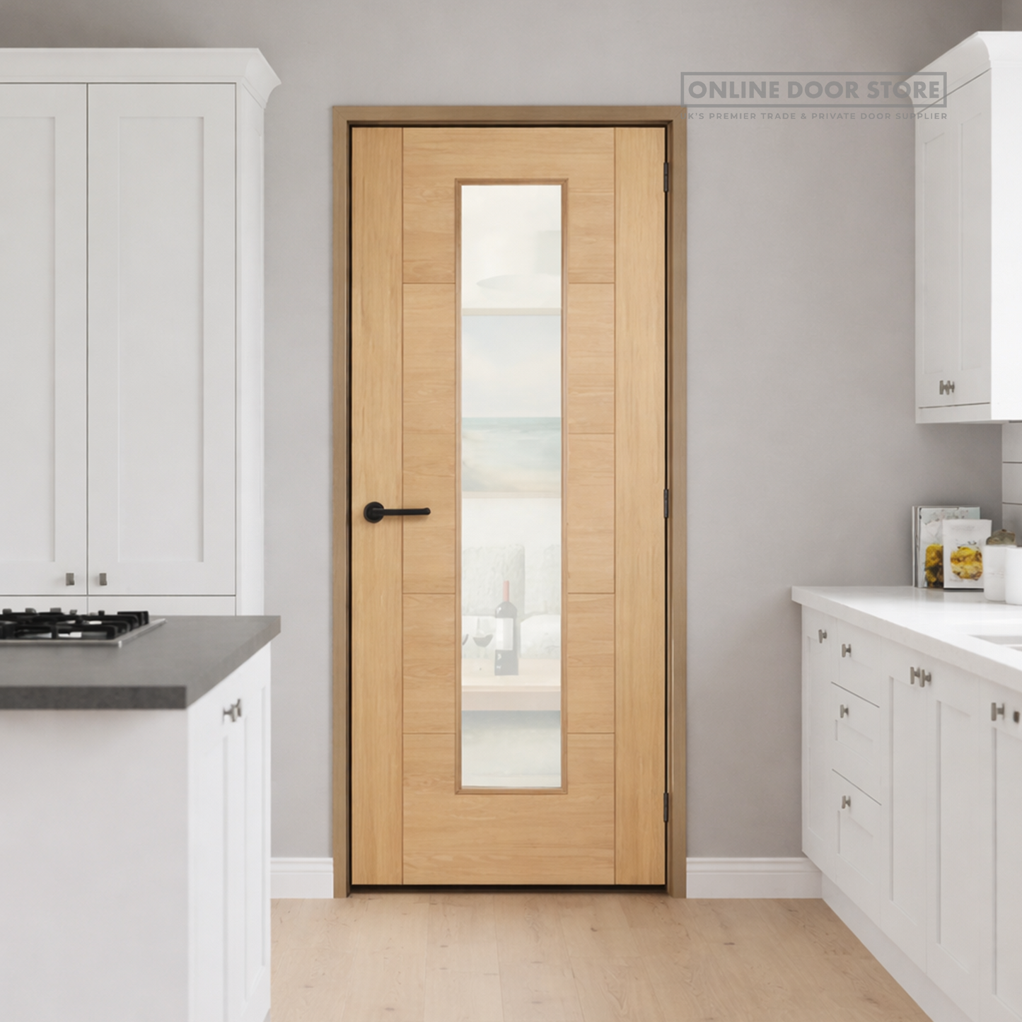 Aster Horizontal Five Panel V-Groove Unfinished Oak Long Light Glazed Door