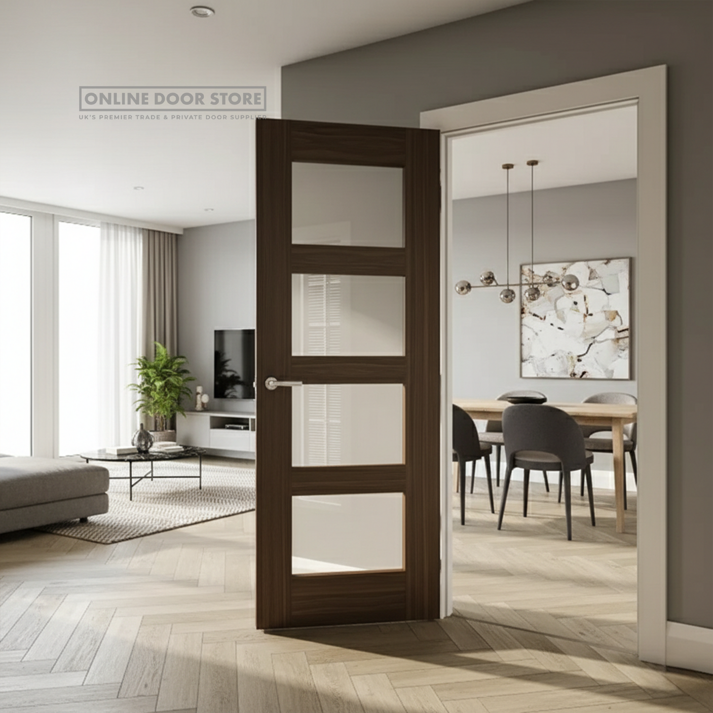 Deanta Coventry Prefinished Walnut Glazed FD30 Fire Door