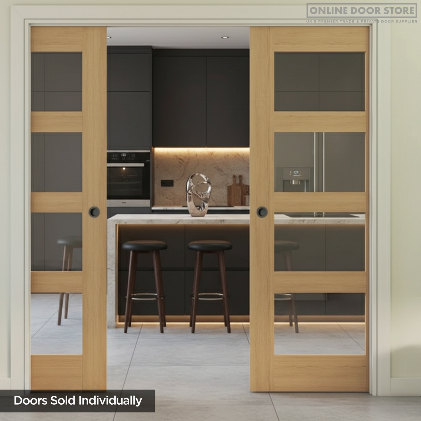 Deanta Coventry Unfinished Oak Glazed FD30 Fire Door