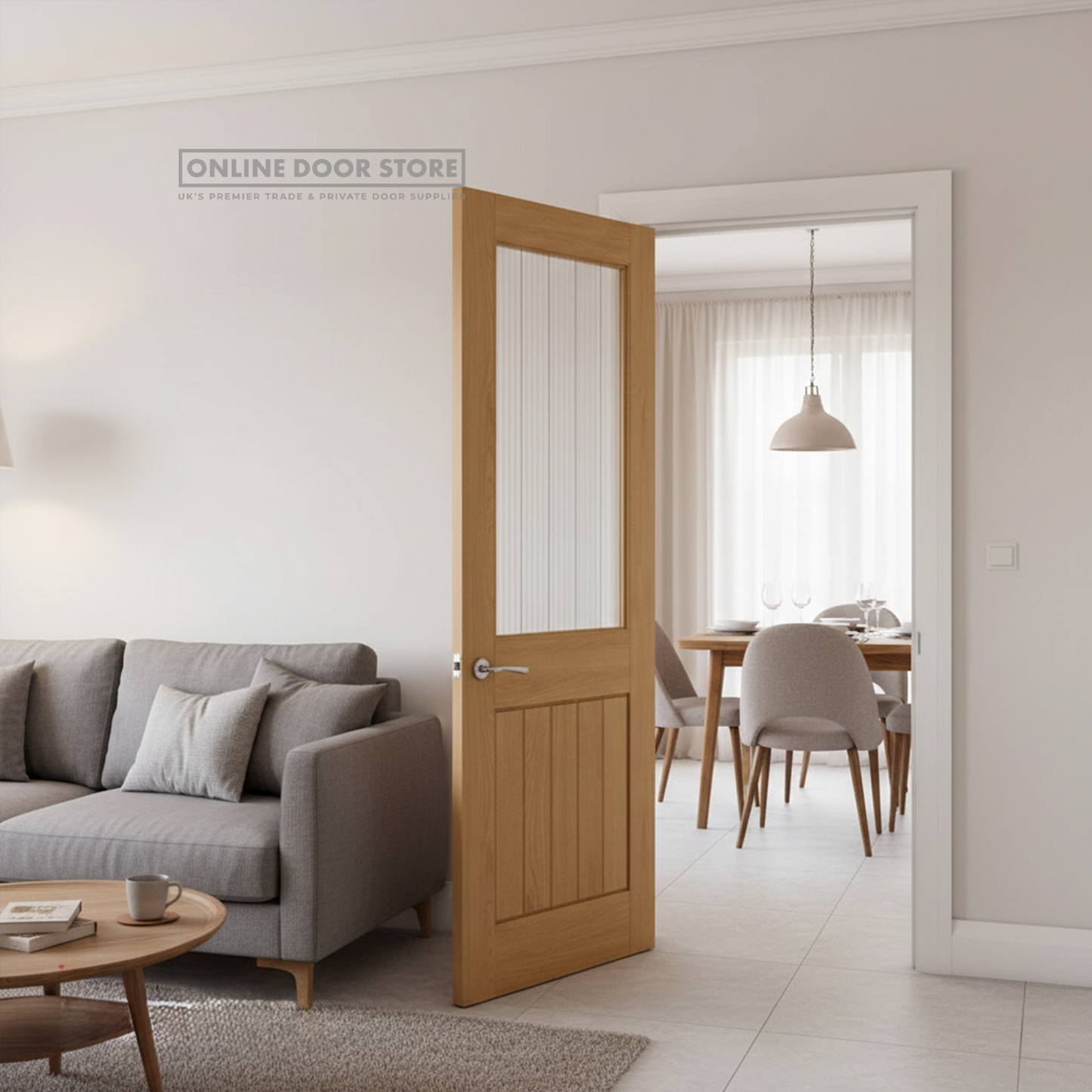 Deanta Ely Unfinished Oak Internal Glazed Door (1L Half)