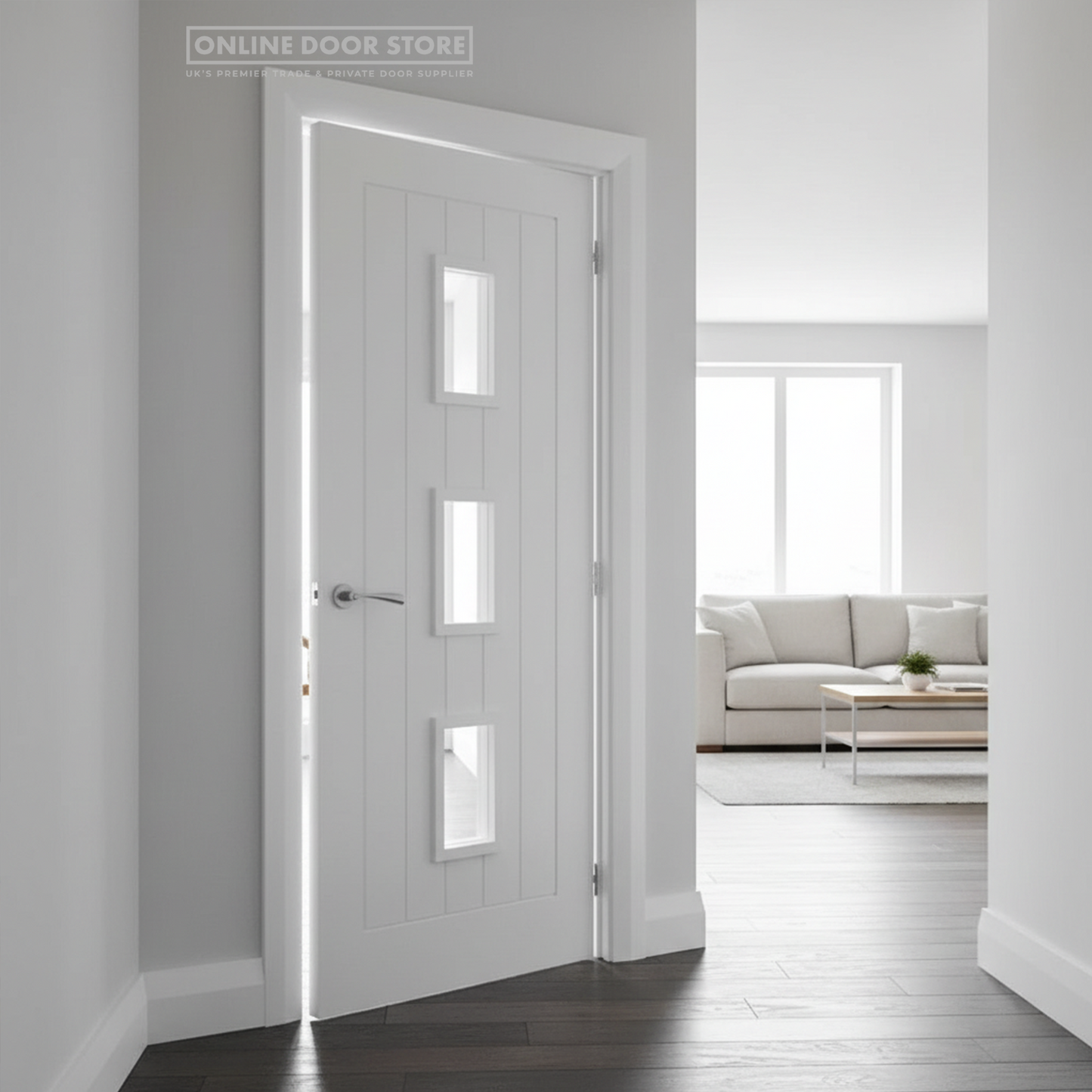 Deanta Ely White Primed (3L) Glazed FD30 Fire Door