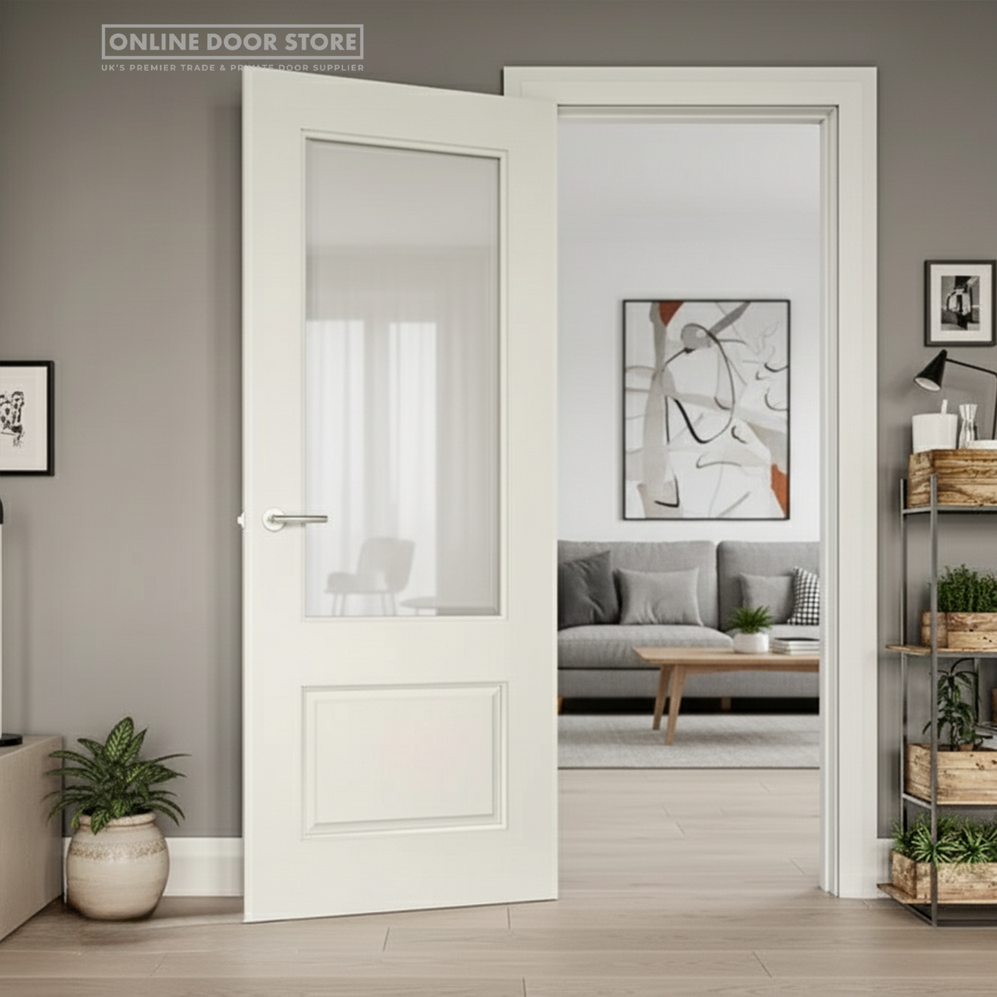 Deanta Madison White Primed Internal Glazed Door
