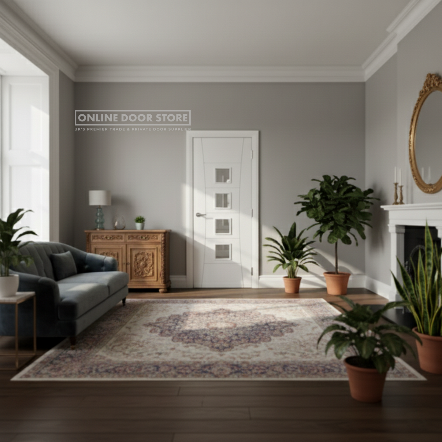 Deanta Pamplona White Primed Glazed FD30 Fire Door