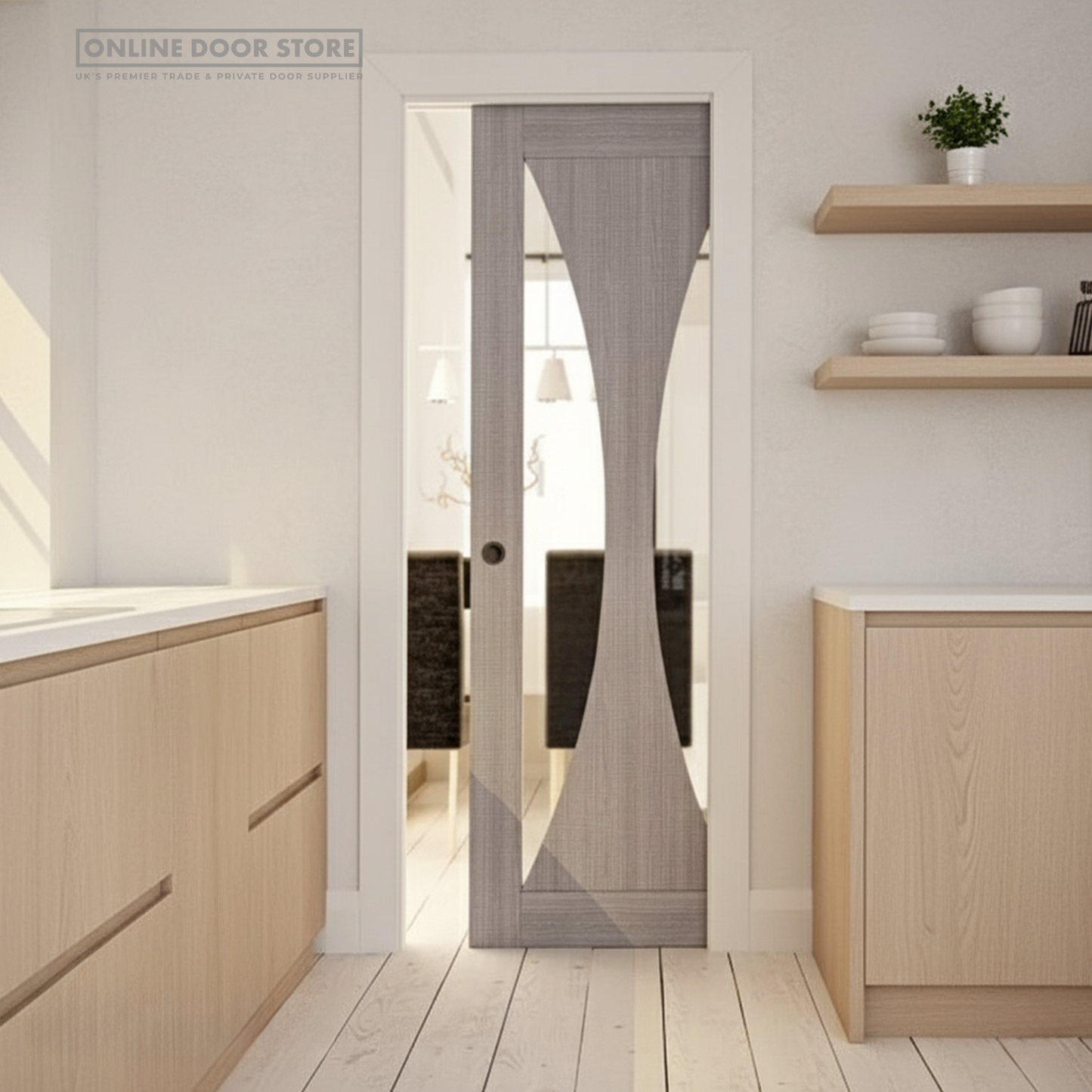 Deanta Single Pocket Door Kit 125mm - White Frame / Matt Black Hardware