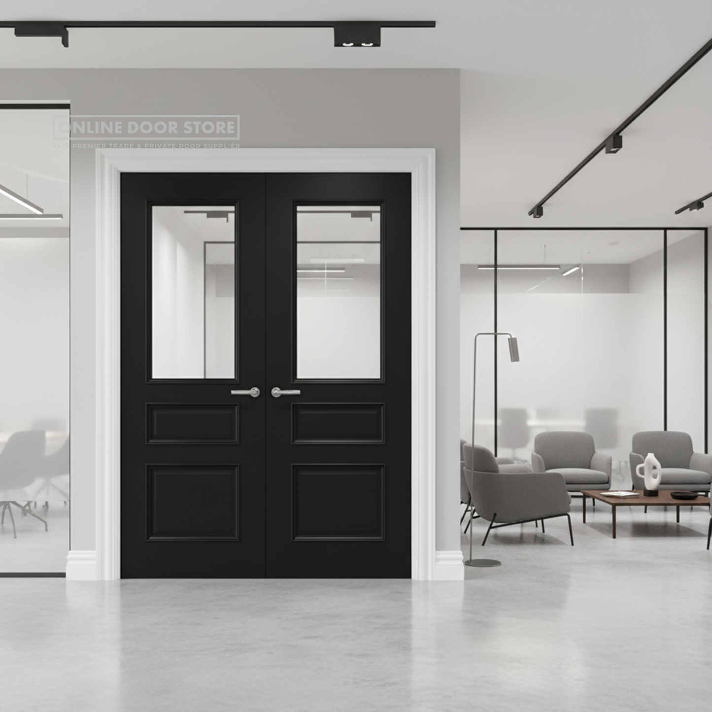 Deanta Windsor Black Prefinished FSC Internal Bevelled Glazed Door