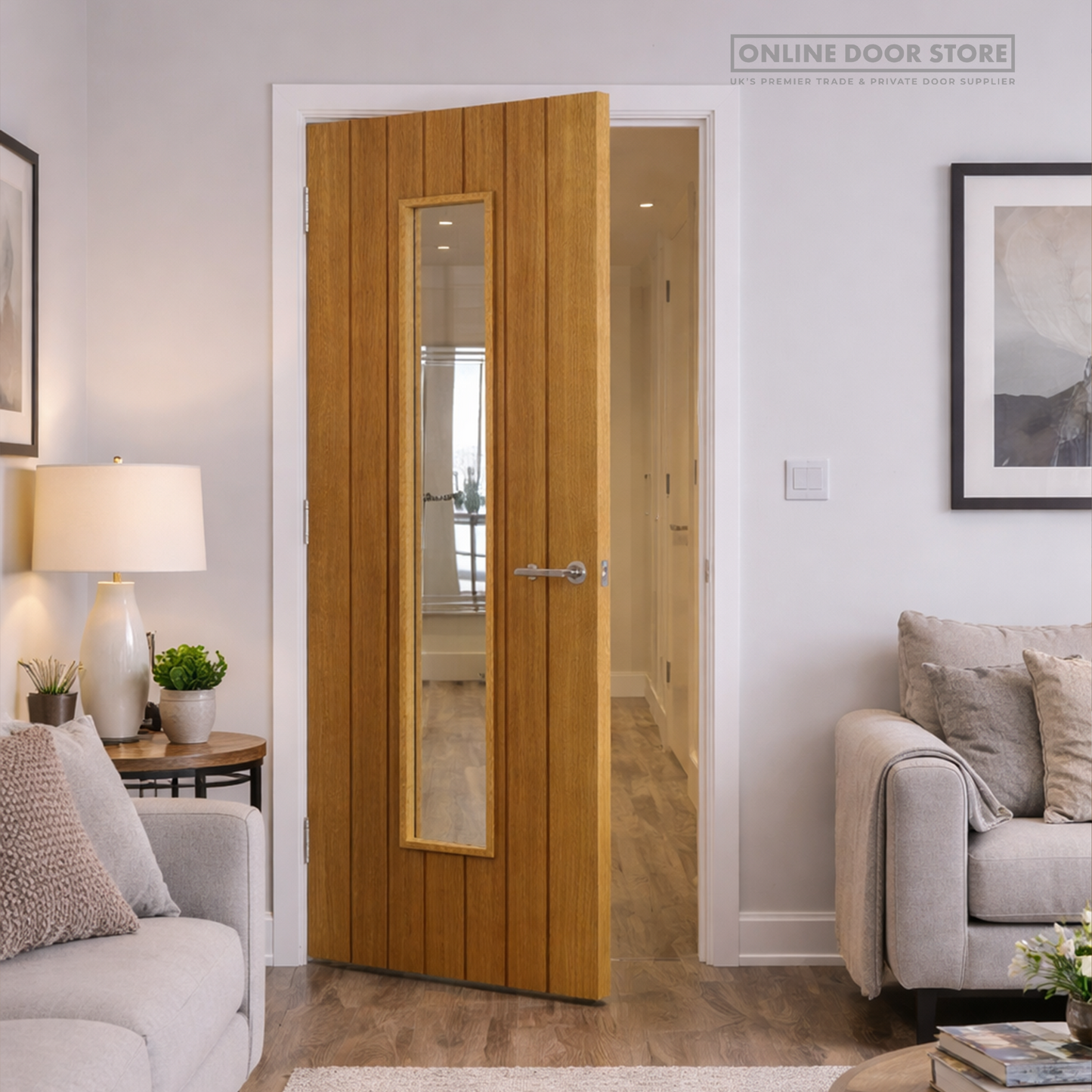 JB Kind Cherwell Oak Clear Internal Glazed Door