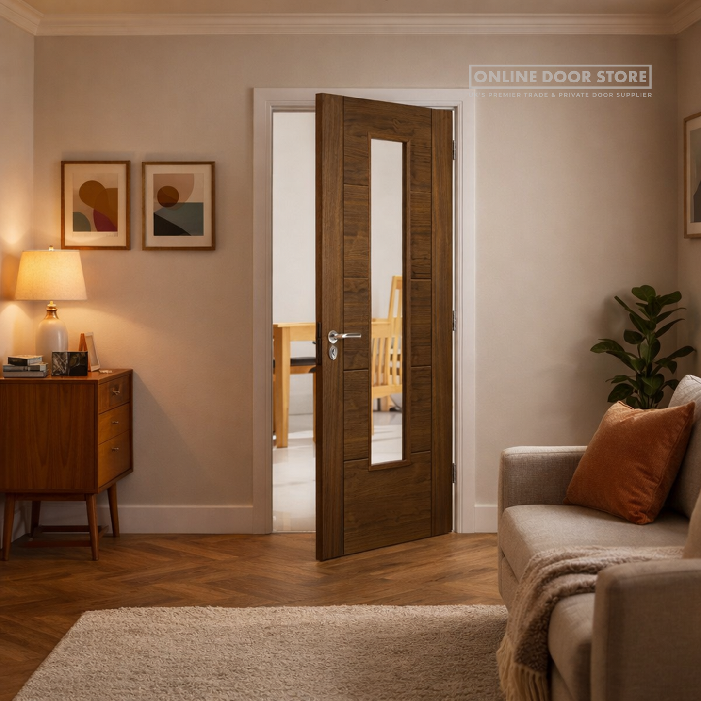 JB Kind Emral Walnut Clear Internal Glazed Door