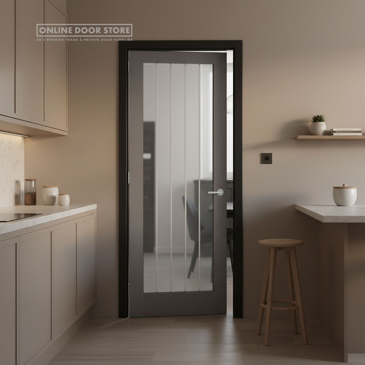 LPD Grey Moulded Textured Vertical 1L Internal Glazed Door