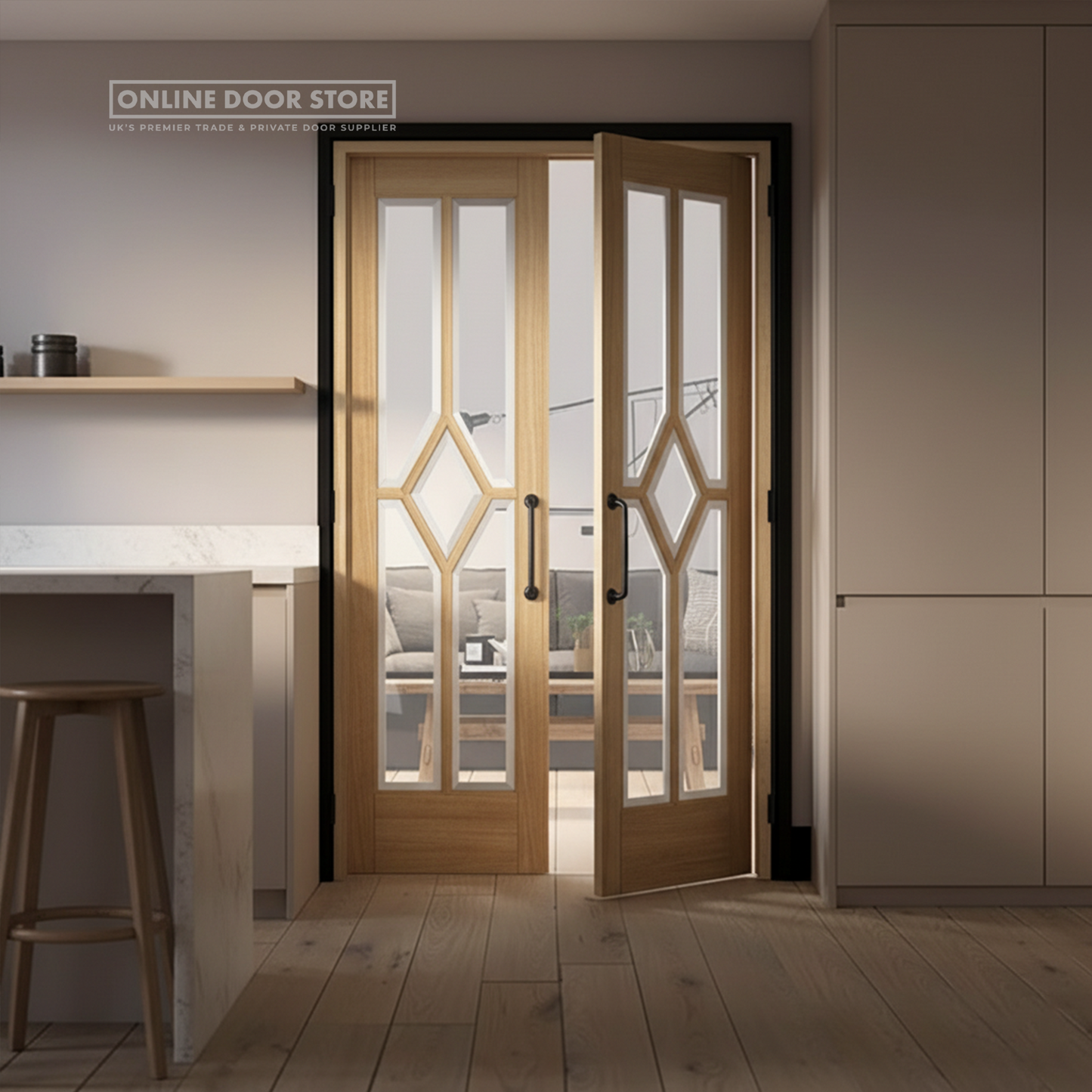 LPD Oak Reims (Diamond) Room Divider Set Glazed Door Pair