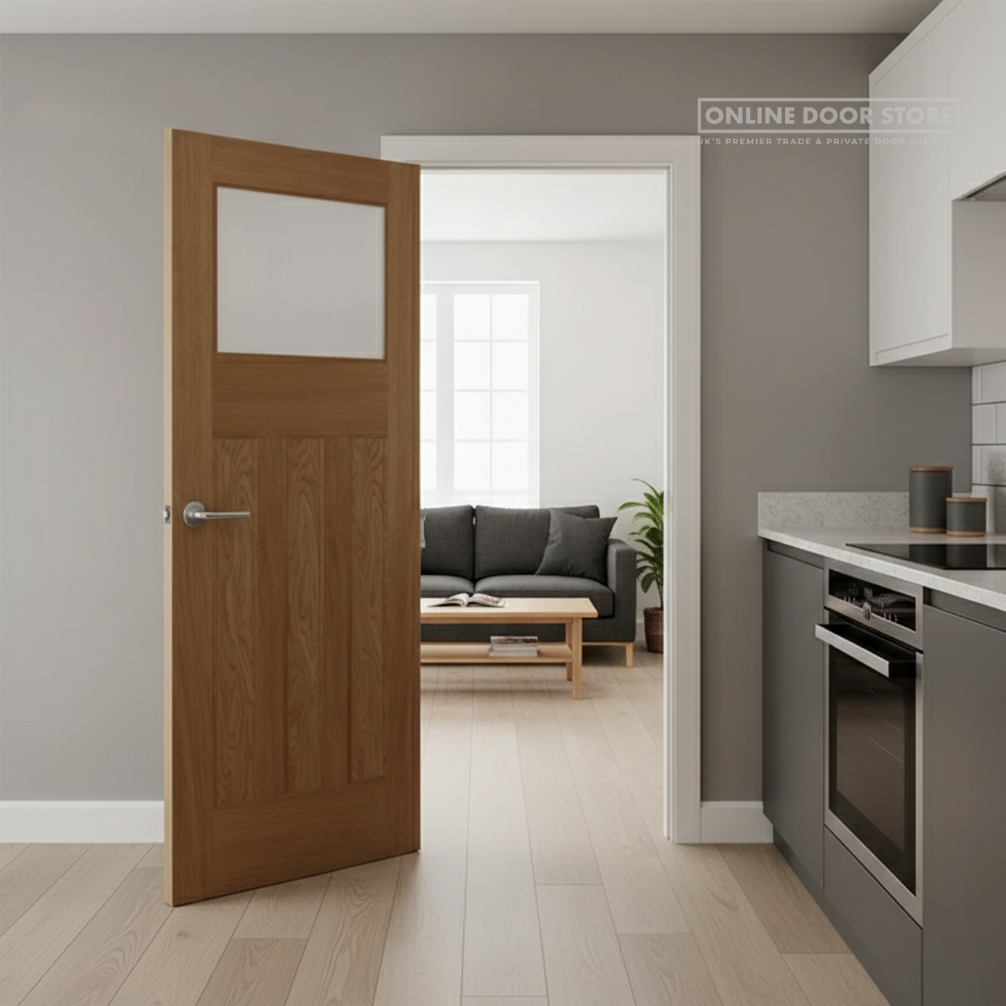 Mendes 1930's Unglazed Un-Finished Oak 3 Panel 1 Light Internal Door