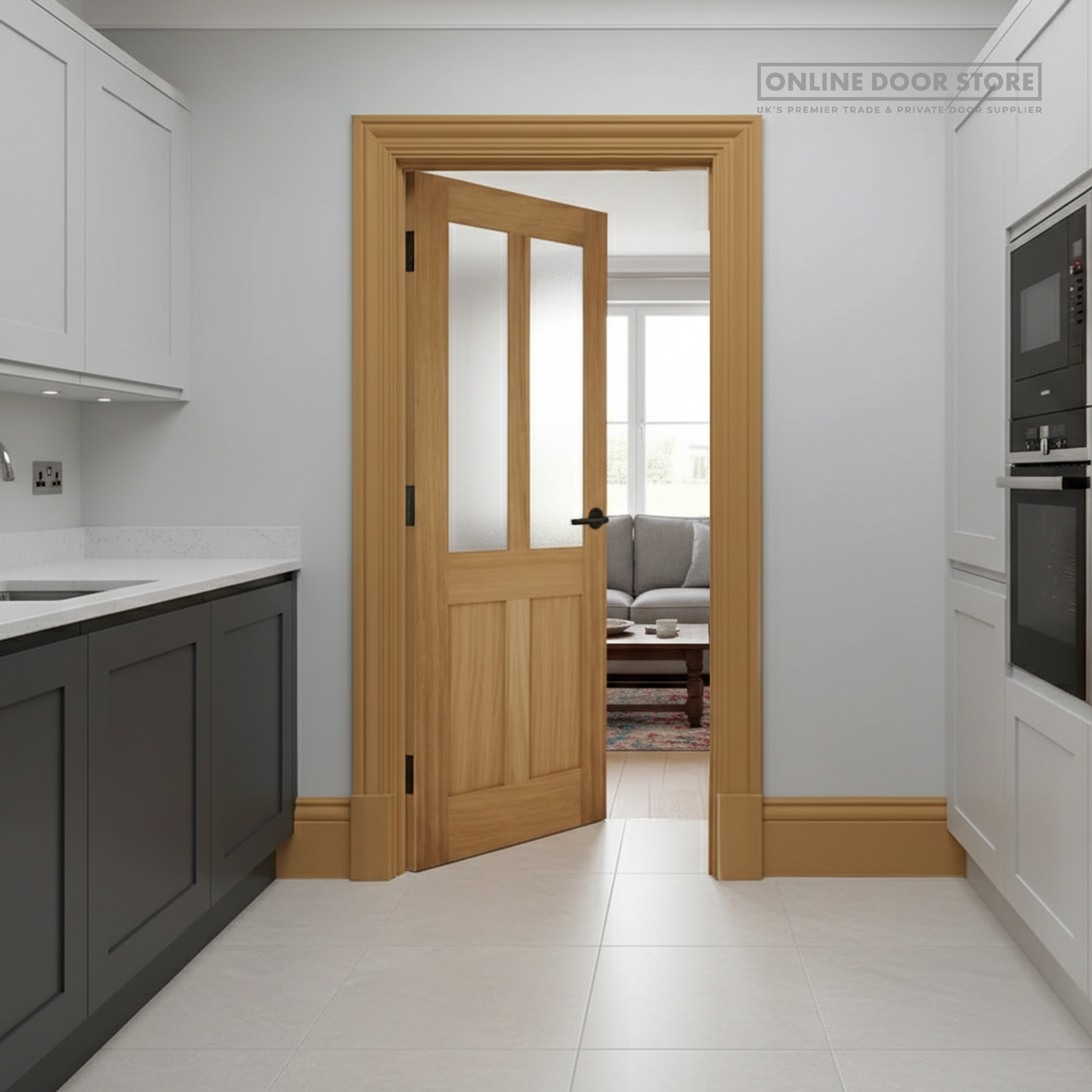 Mendes Bristol Un-Finished Oak 2 Panel 2 Light Shaker Glazed F30 Fire Door