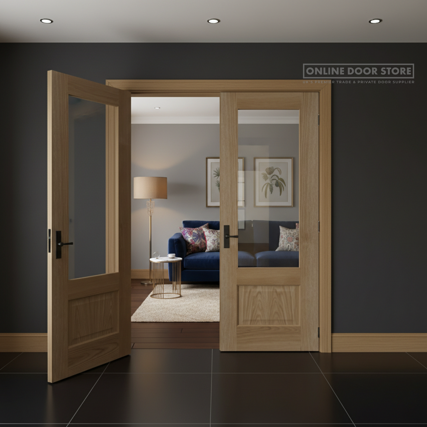 Mendes Chiswick Pre-Finished Oak 1 Light Pair RHPO Clear Internal Glazed Door