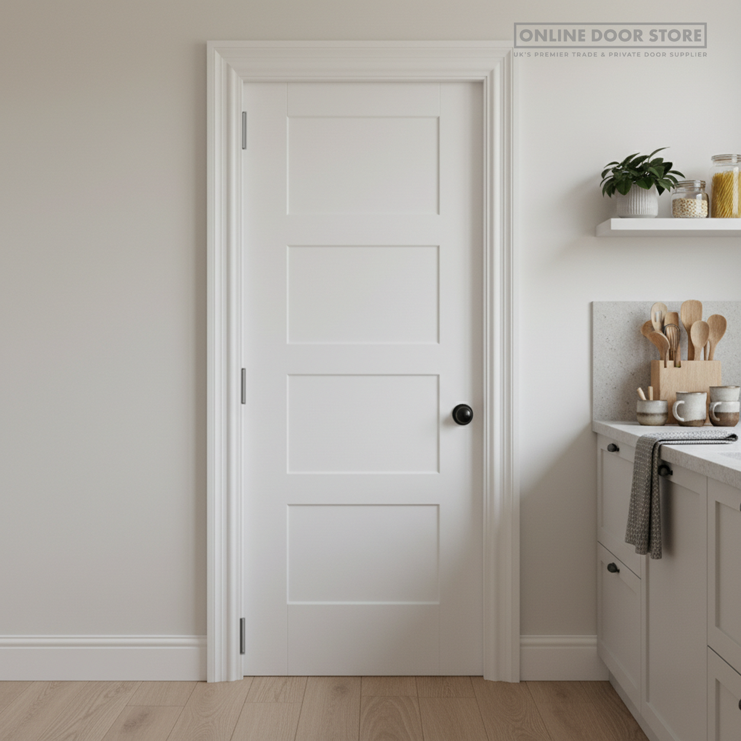 Mendes Contemporary Deluxe White Primed 4 Panel FD30 Fire Door