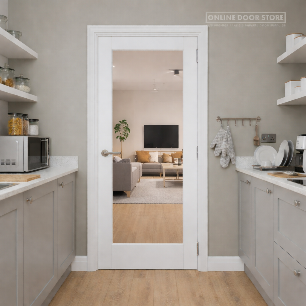 Mendes Deluxe White Primed 1 Light Shaker Clear Internal Glazed Door