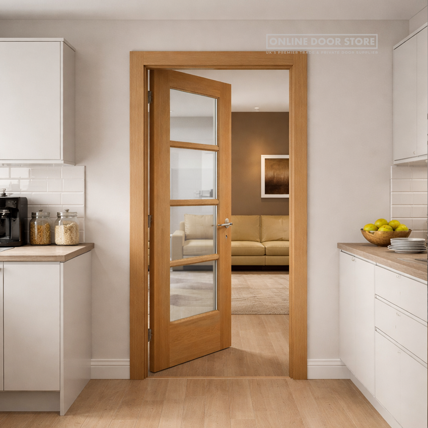 Mendes Iseo Quarter Cut Pre-Finished Oak 4 Light Central Clear Internal Glazed Door